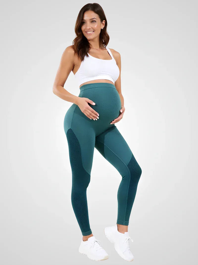 Maternity leggings with abdominal support — Green