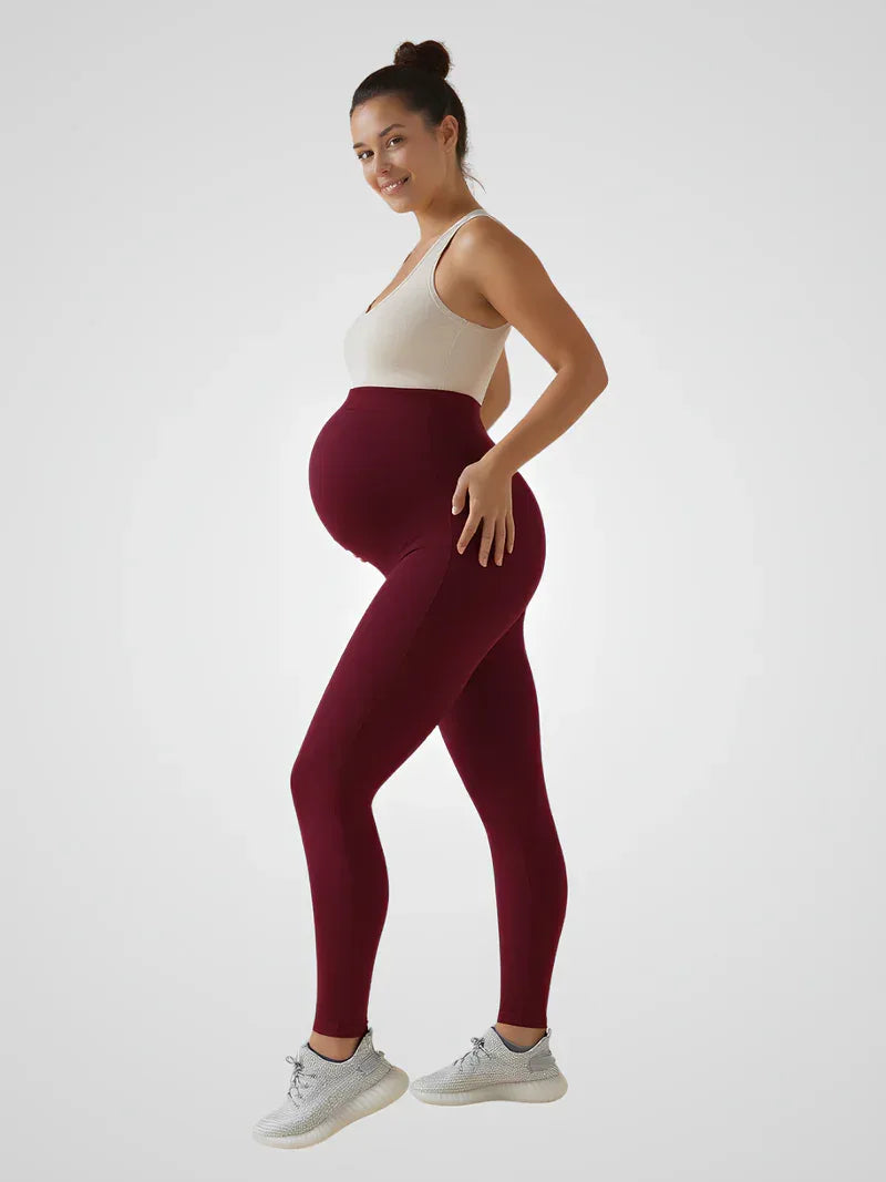 High-Waisted Maternity Yoga Leggings — Rust Brown