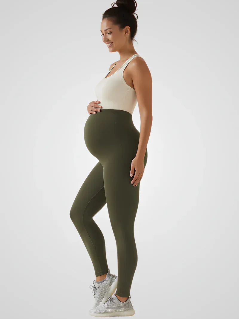 High-Waisted Maternity Yoga Leggings — Dark Green