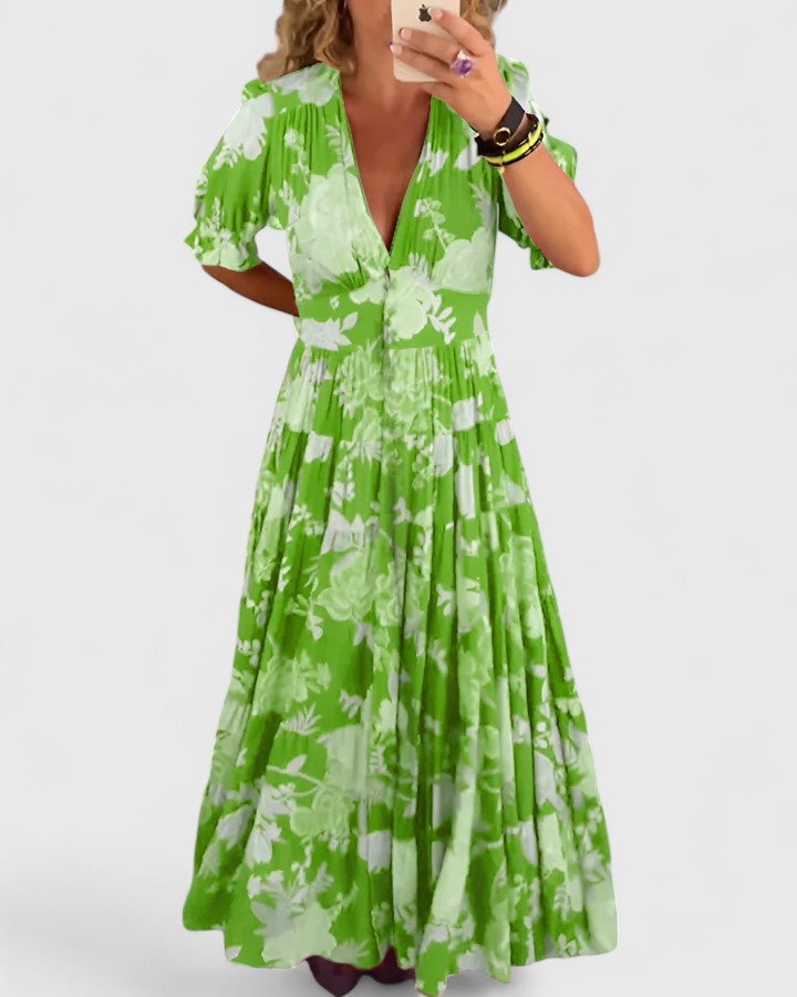 Mid-length dress with floral print — Green