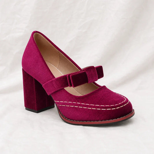 Velvet block heel moccasins for elegant women — Pink