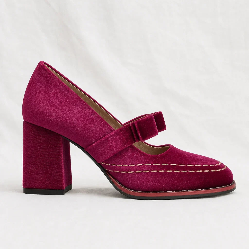 Velvet block heel moccasins for elegant women — Pink