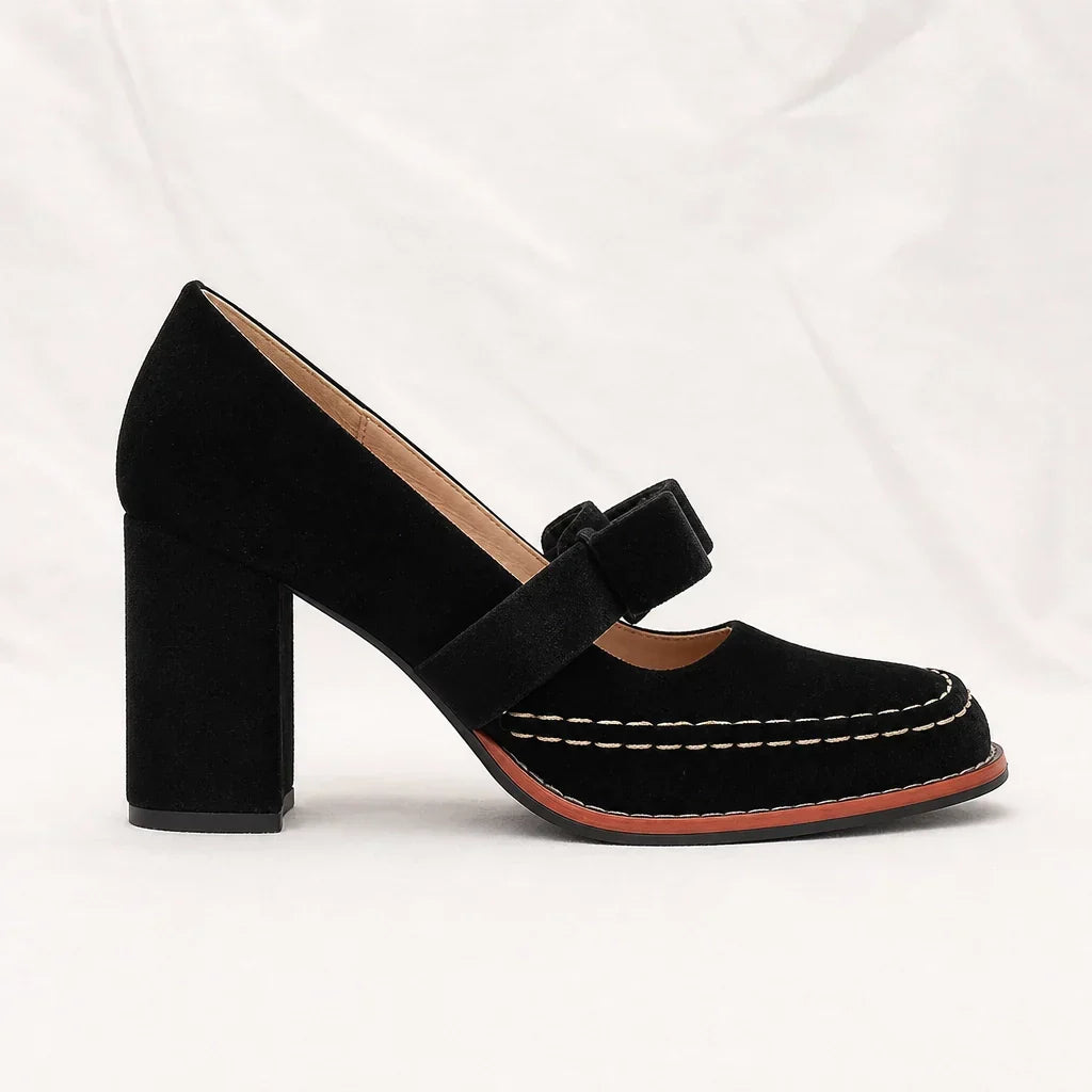 Velvet block heel moccasins for elegant women — Black