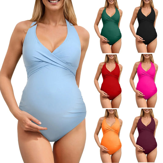 Maternity one-piece swimsuit with a low back cut — product view