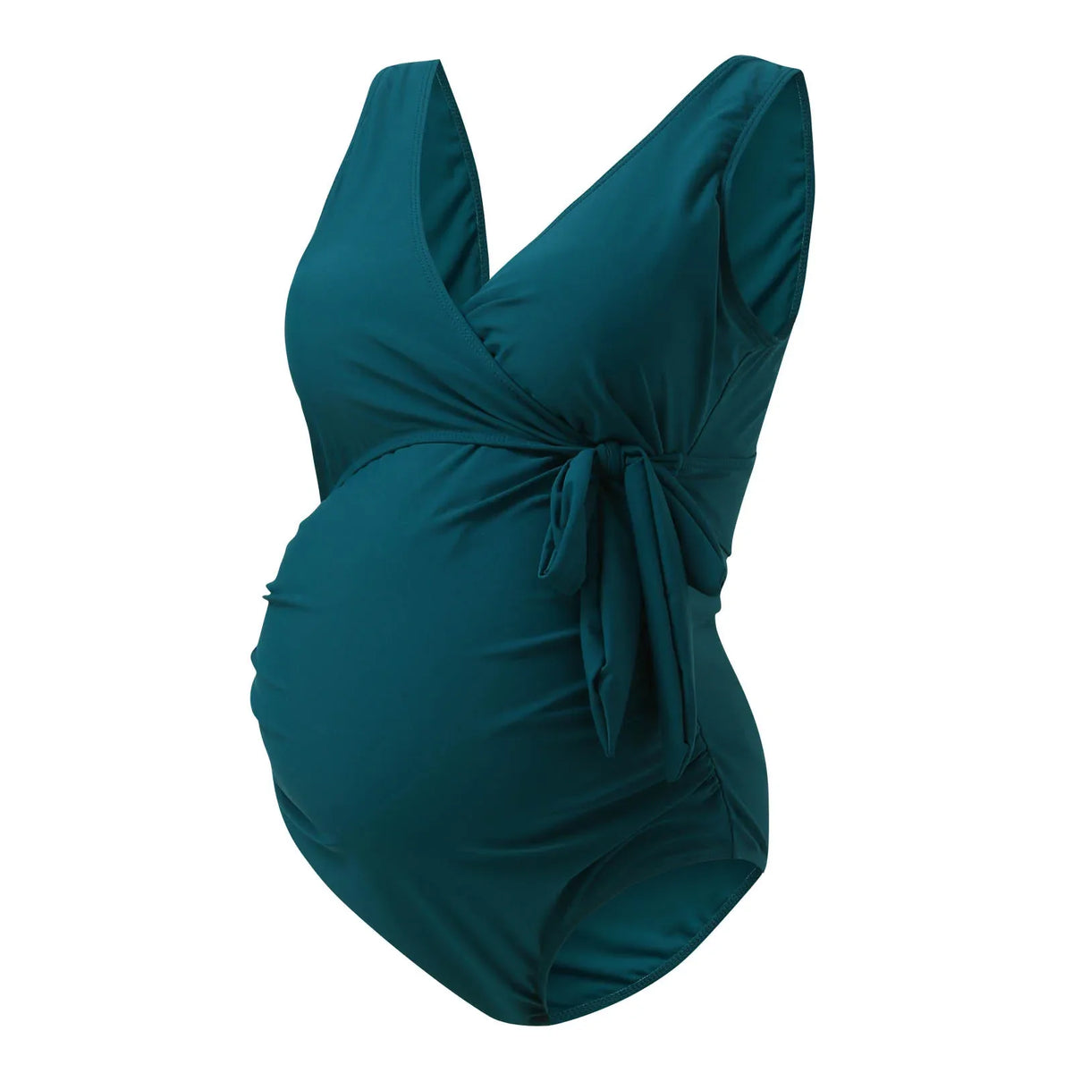 Maternity One-Piece Swimsuit with Crossed Neckline – Solid Green — Green