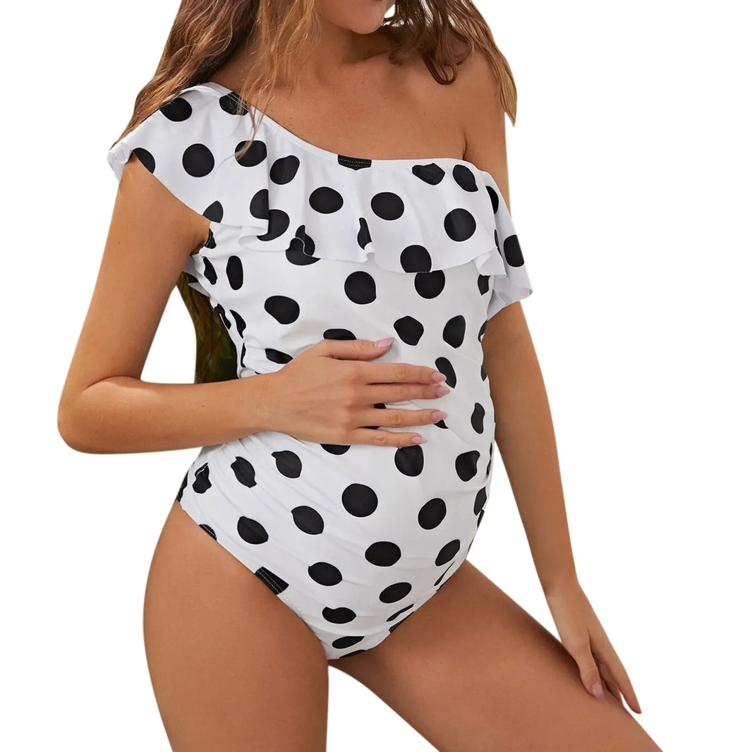 Maternity one-piece swimsuit with ruffles