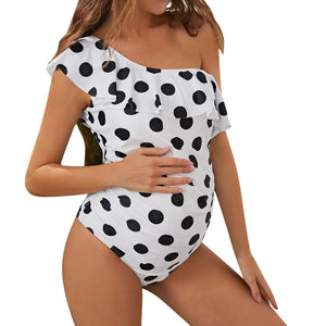 Maillot de bain une pièce de maternité à volants — Noir