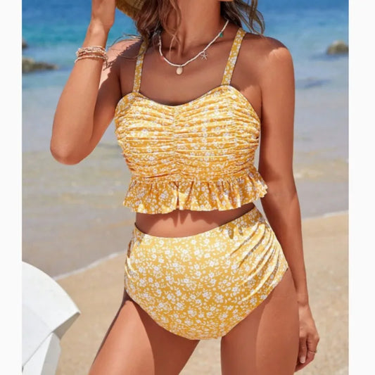 Two-piece maternity bikini swimsuit with ruffles — product view