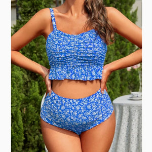 Two-piece maternity bikini swimsuit with ruffles — Blue