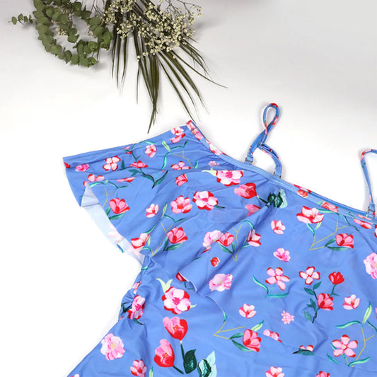 Floral Print One-Piece Maternity Swimsuit — Purple
