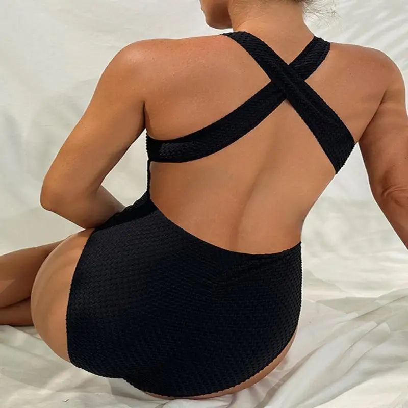 One-piece maternity swimsuit with halter neck — Black