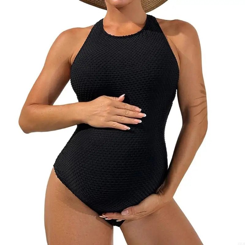 One-piece maternity swimsuit with halter neck — Black