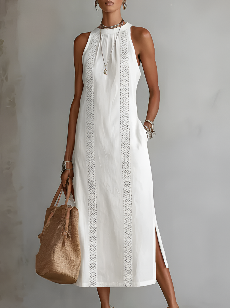 Women's Mid-Length Dress - Embroidered Style, Loose Fit for Summer — White
