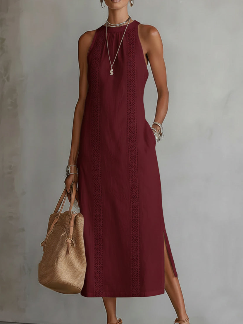 Women's Mid-Length Dress - Embroidered Style, Loose Fit for Summer — Red