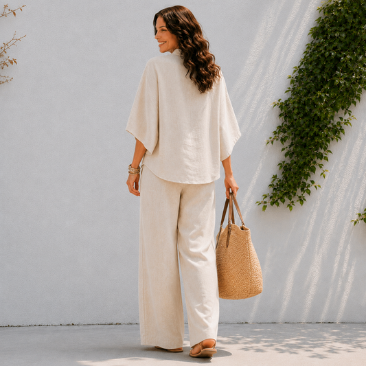 Two-piece women's set - oversized shirt and summer pants — product view