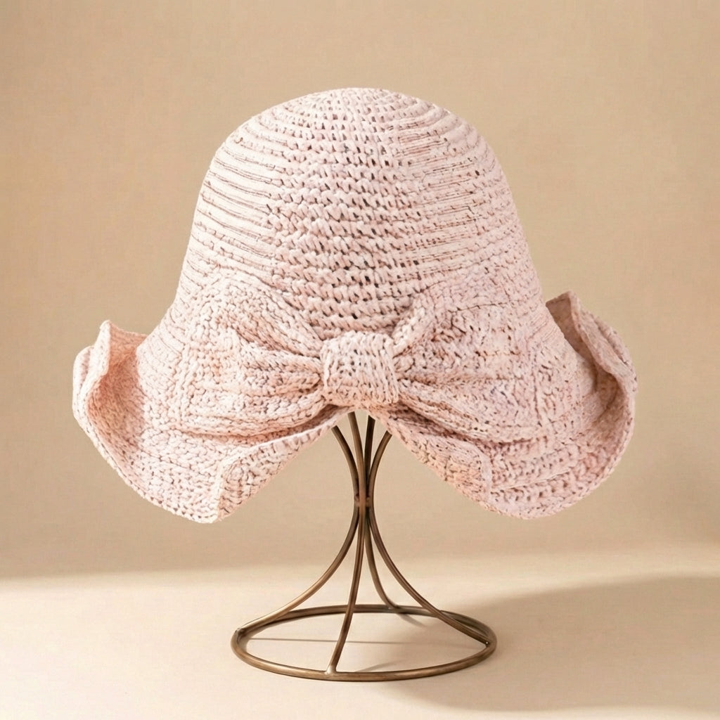 Women's Sun Hat - Wide Brim with Bow - Pool Accessory — Light Pink