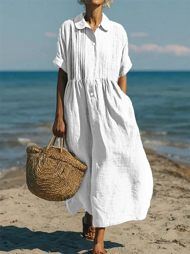 Women's Midi Long Shirt Dress — White