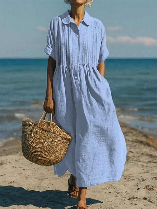 Women's Midi Long Shirt Dress — Light Blue