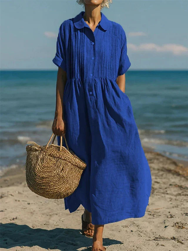 Women's Midi Long Shirt Dress — Blue