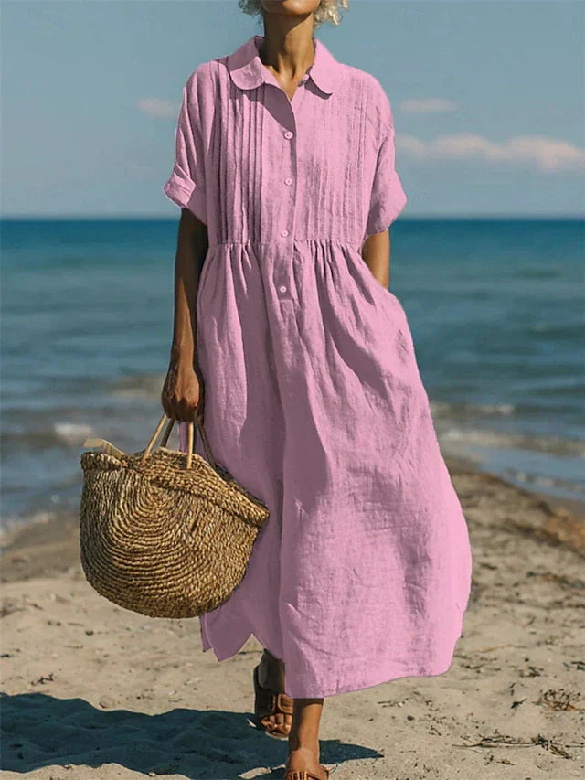 Women's Midi Long Shirt Dress — Pink
