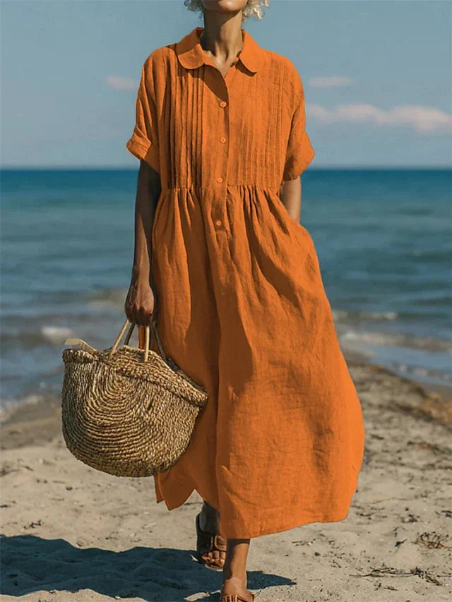 Women's Midi Long Shirt Dress — Orange