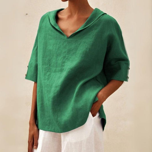 Top for Women with V-Neck, Flowing Fabric — Green