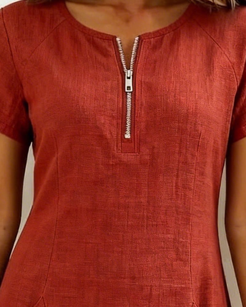 Women's Dress with Zip Collar, A-Line Cut — product view