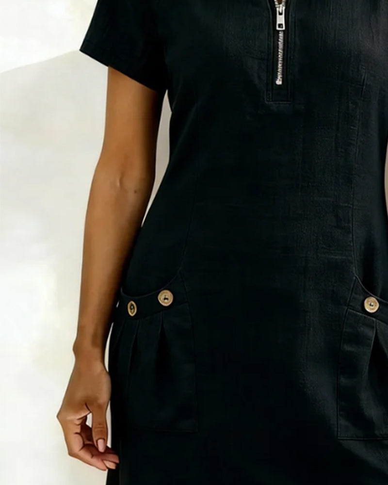 Women's Dress with Zip Collar, A-Line Cut — product view