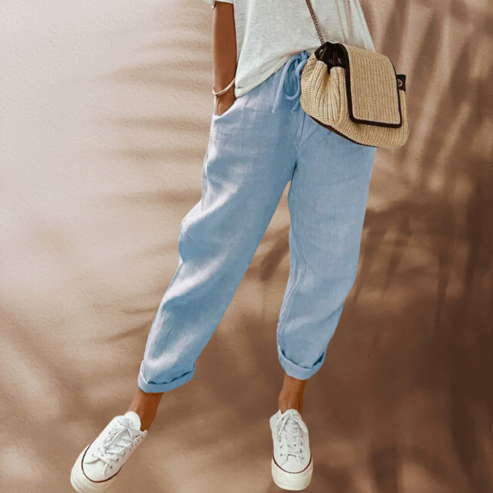 Women's loose pants with elastic waistband drawstring, casual style — Blue
