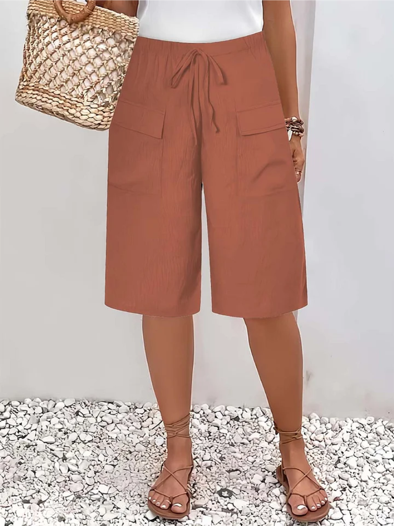 Women's Bermuda Shorts with Adjustable Waist and Utility Pockets — Orange