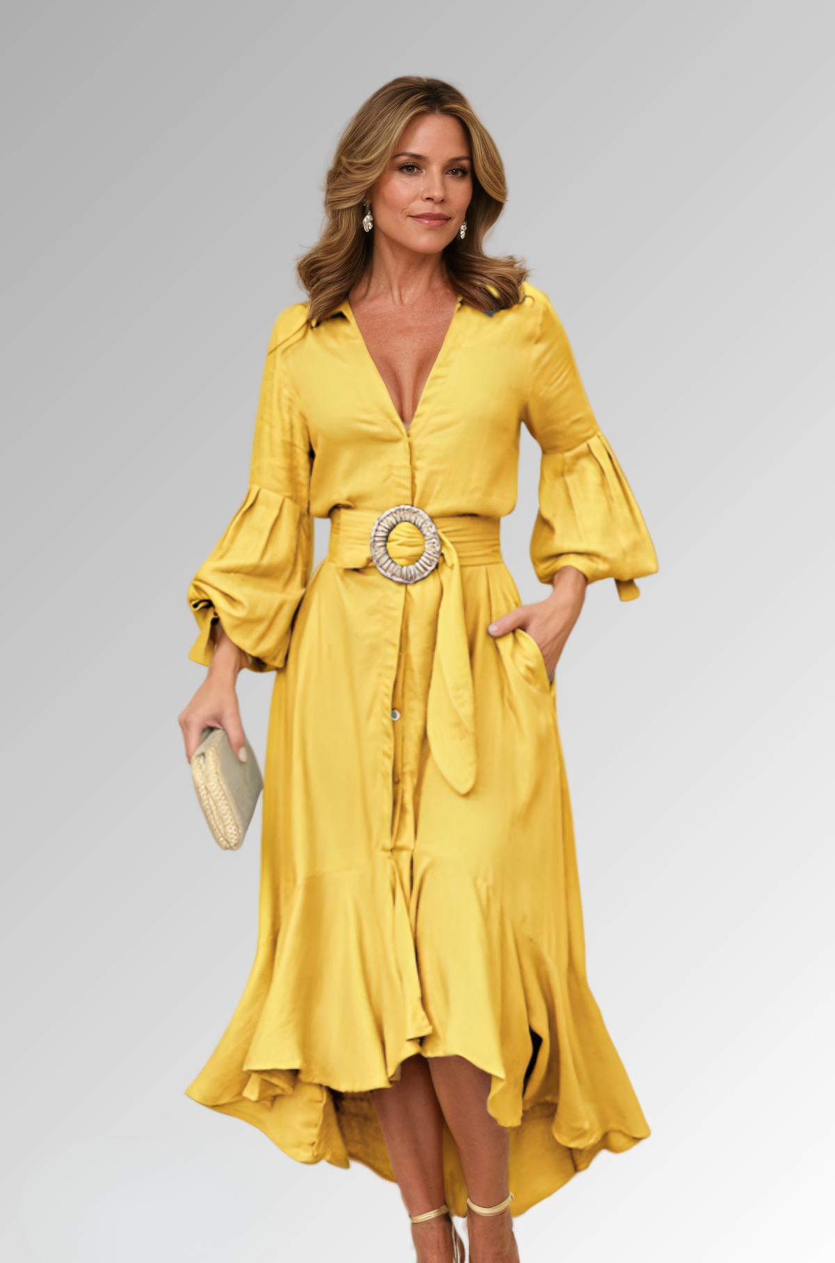 Women's Mid-Length Robe, Relaxed Fit — Yellow