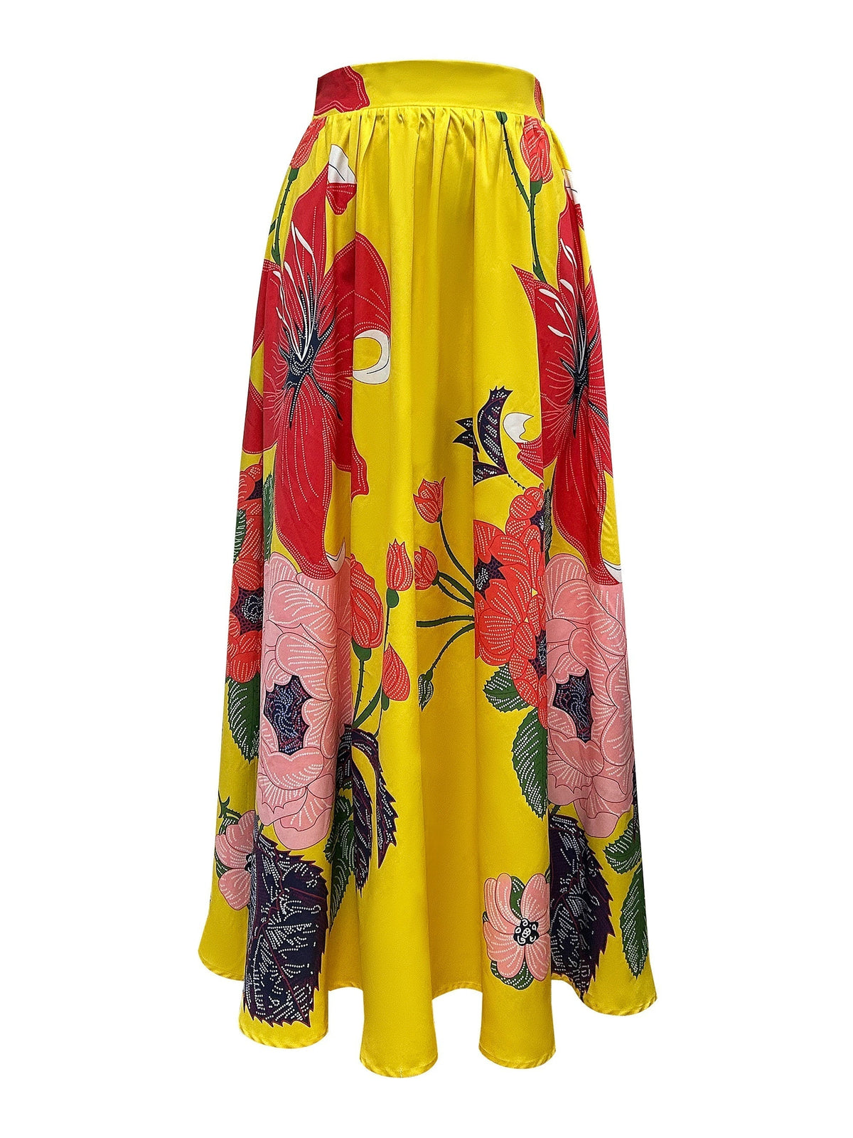 Women's Maxi Skirt Flared Floral Cut — Yellow