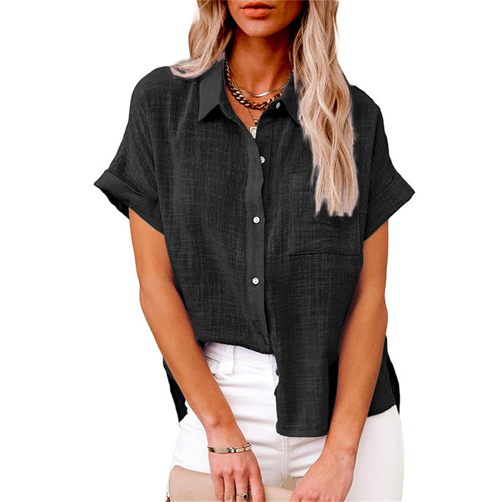 Women's Blouse, Loose Fit, Shirt Collar — Black