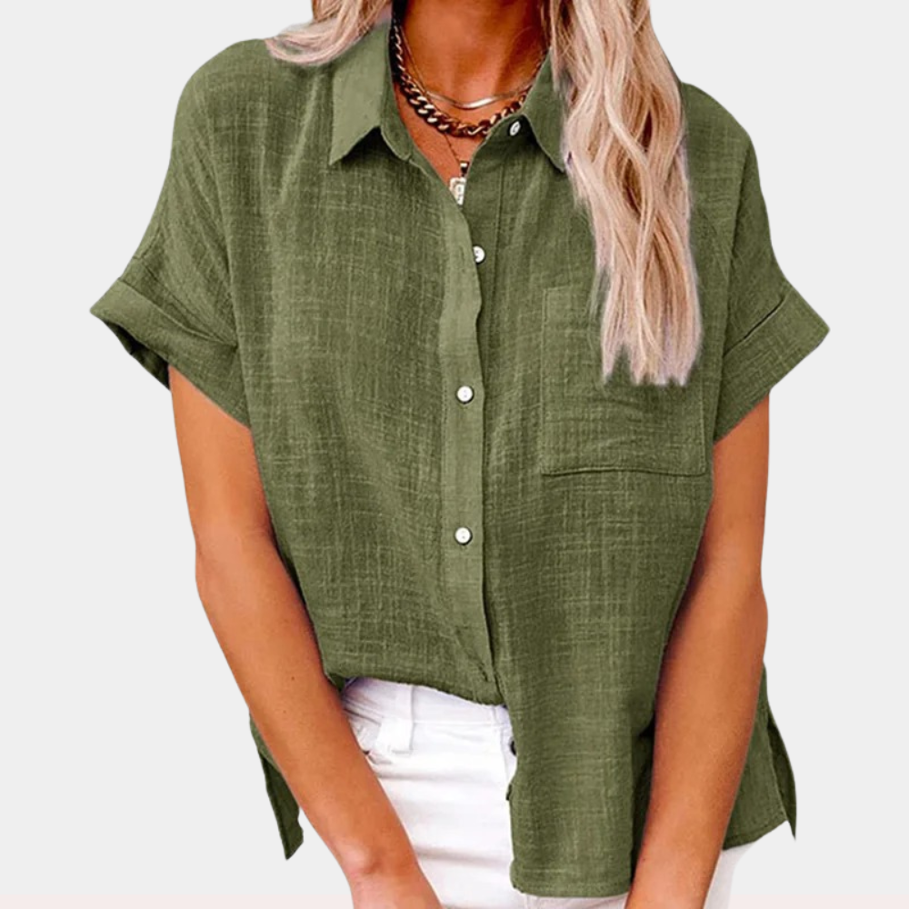Women's Blouse, Loose Fit, Shirt Collar — Green