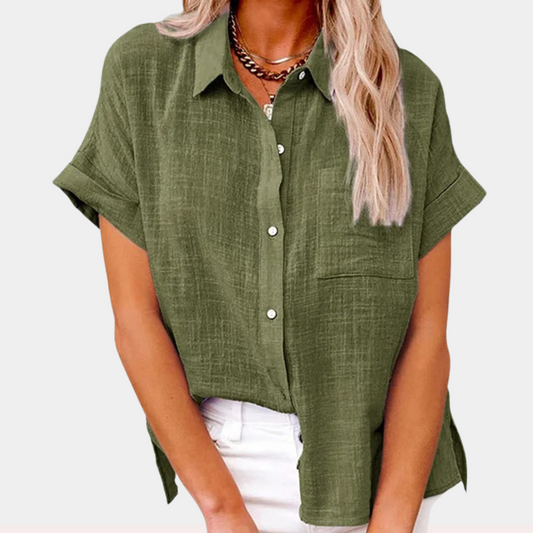 Women's Blouse, Loose Fit, Shirt Collar — Green
