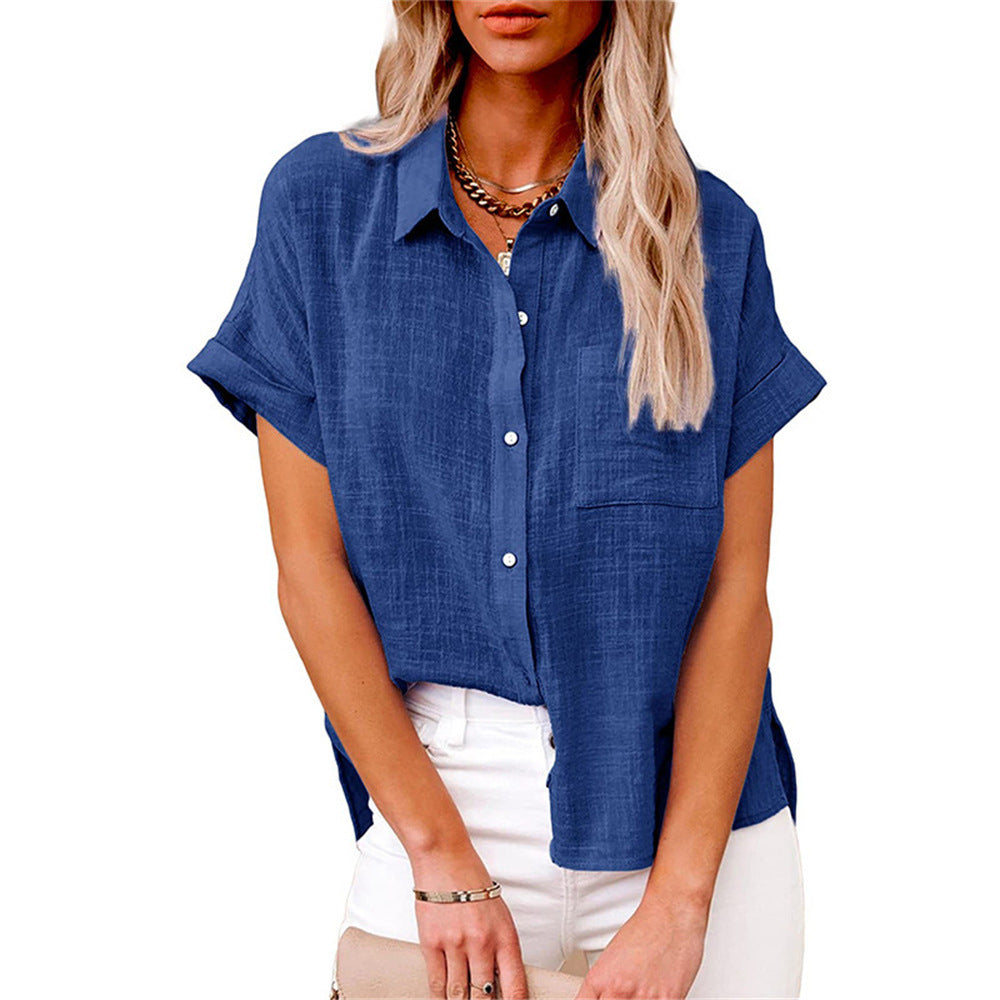 Women's Blouse, Loose Fit, Shirt Collar — Royal Blue