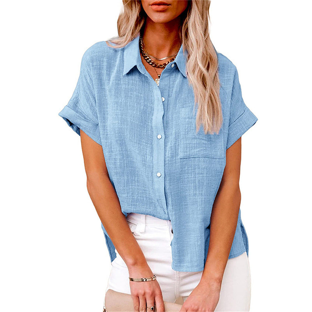 Women's Blouse, Loose Fit, Shirt Collar — Light Blue