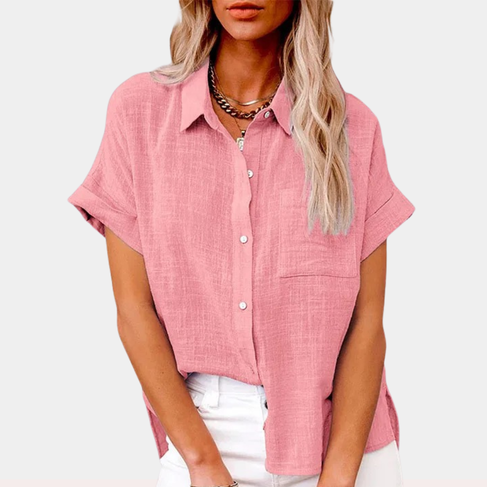 Women's Blouse, Loose Fit, Shirt Collar — Pink