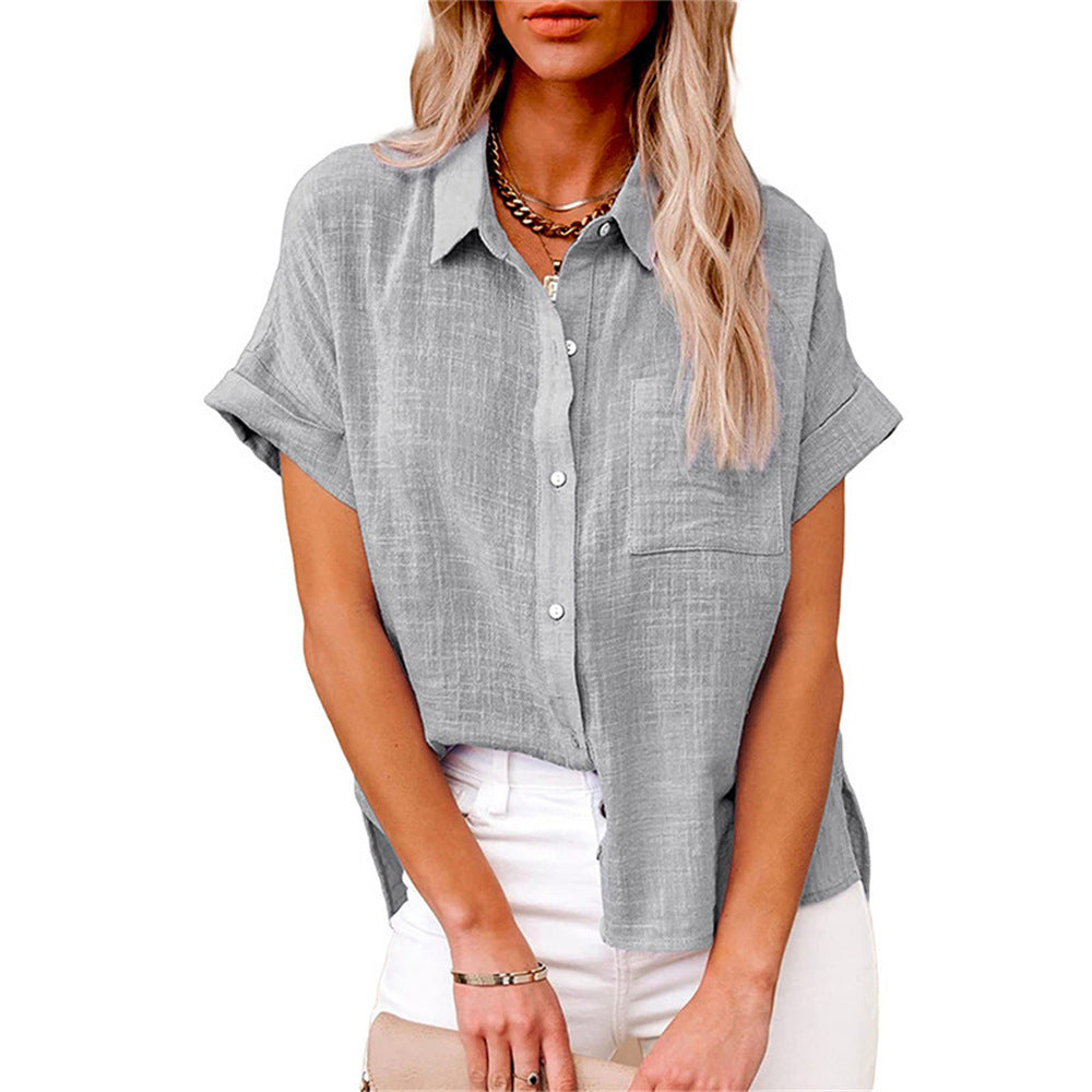 Women's Blouse, Loose Fit, Shirt Collar — Grey