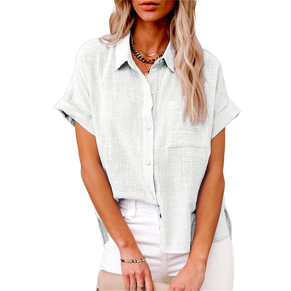 Women's Blouse, Loose Fit, Shirt Collar — White