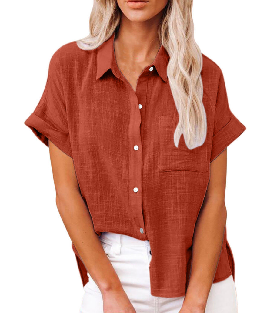 Women's Blouse, Loose Fit, Shirt Collar — Brown
