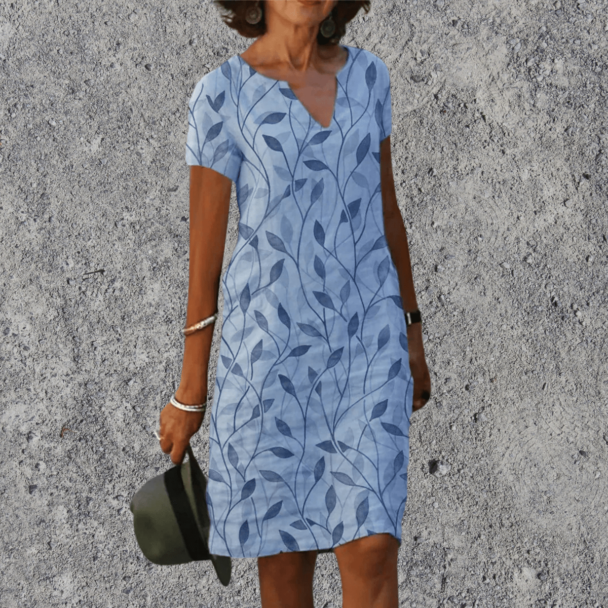 Women's printed straight-cut midi dress — Light Blue