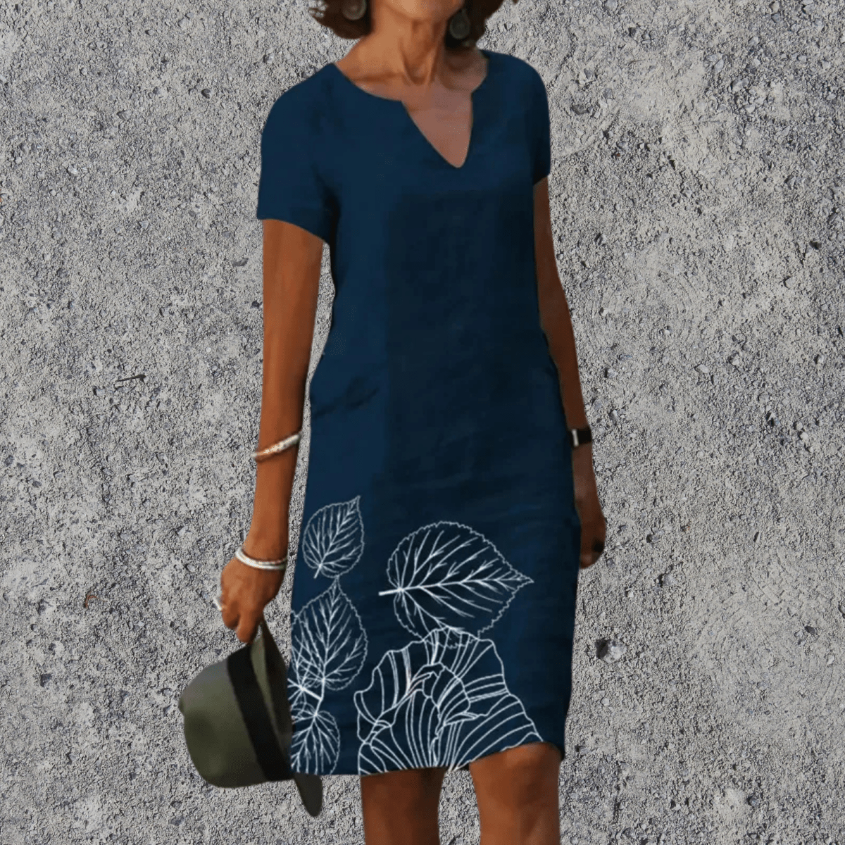 Women's printed straight-cut midi dress — Dark Blue