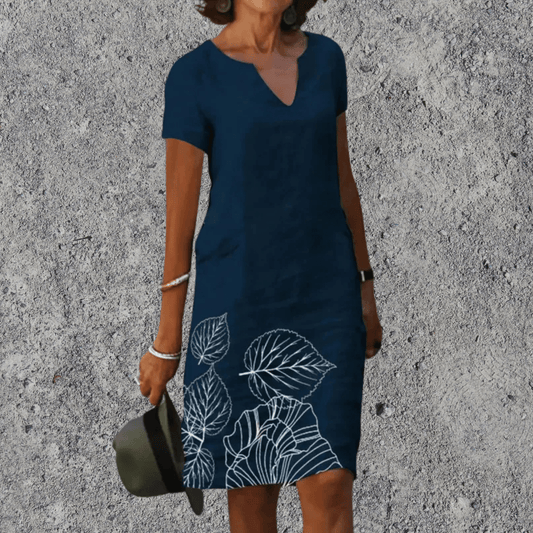 Women's printed straight-cut midi dress — Dark Blue