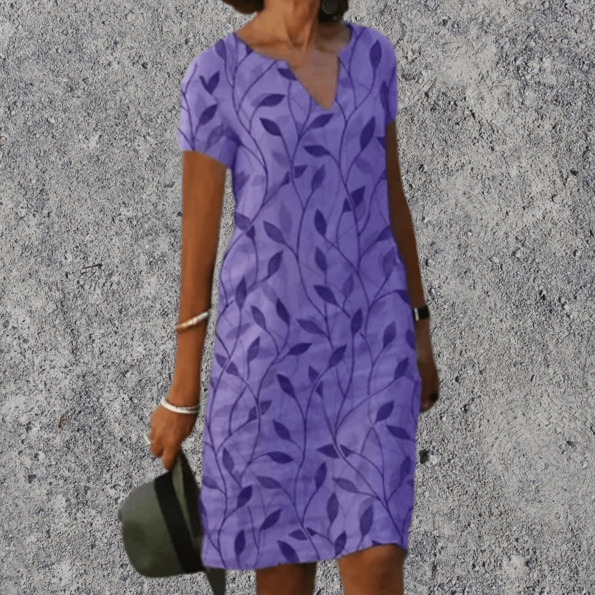Women's printed straight-cut midi dress — Purple