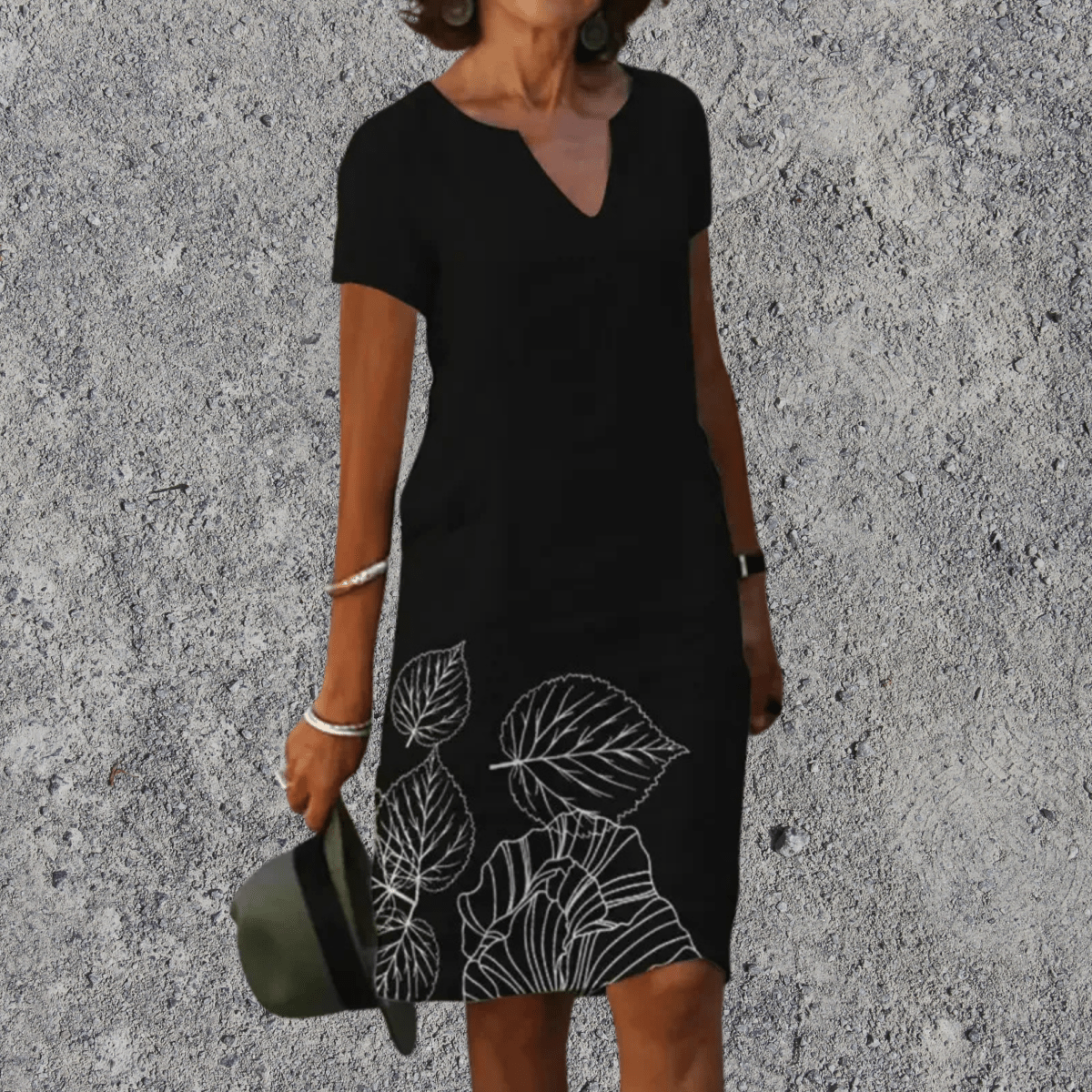 Women's printed straight-cut midi dress — Black