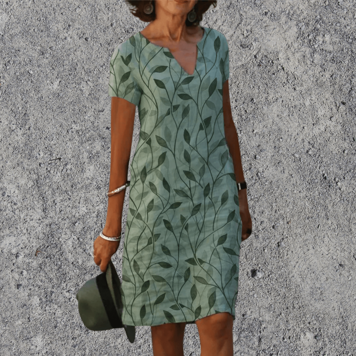 Women's printed straight-cut midi dress — Dark Green