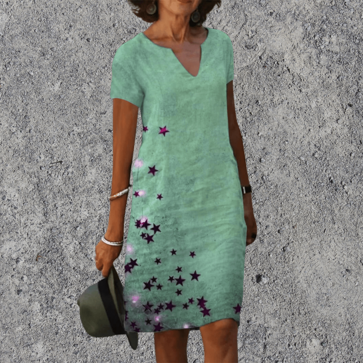 Women's printed straight-cut midi dress — Light Green