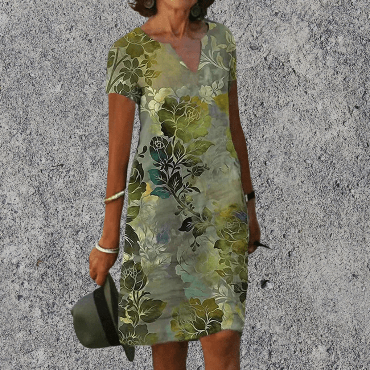 Women's printed straight-cut midi dress — Green