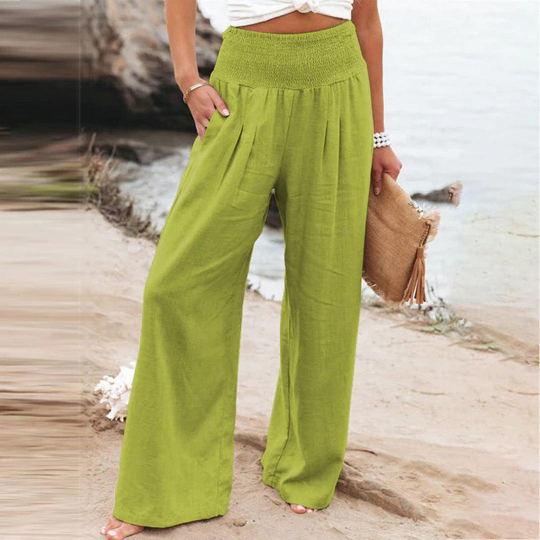 Women's wide-leg pants with high elastic waist — Light Green